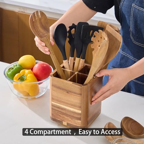 Wood Utensil Holder for Kitchen Counter