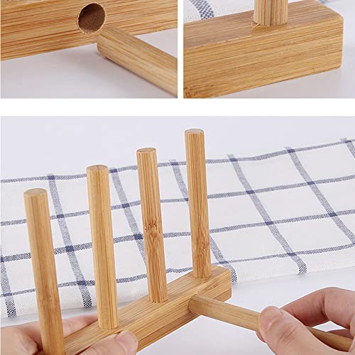 Bamboo Wooden Plate Racks Dish display Holder Kitchen Storage (Pack of 4)
