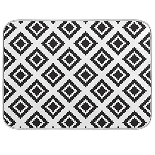 Super Absorbent Dish Drying Mat (Grey Moroccan Rhombus Plaid / 16" x 18")