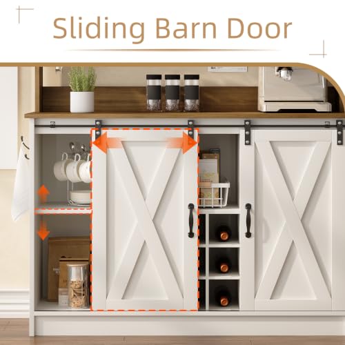 47" Coffee Bar Cabinet with Storage Hutch & Wine Rack (47Inch / White)