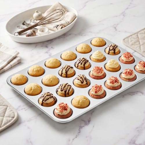 18 10 Stainless Steel Mini Muffin Cupcake Pan 24 Cups Nonstick (24 Cup)