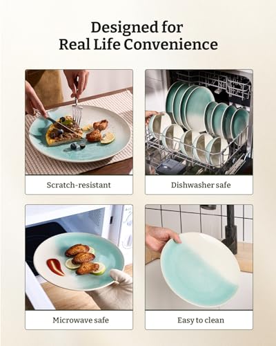 Ceramic Plates and Bowls Sets (Aqua Green / Service for 4)