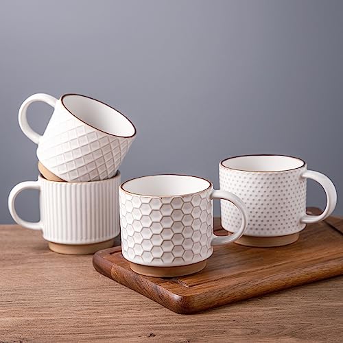 12 OZ Stackable Coffee Mugs Set of 4 (Off-White / 12 Ounces)