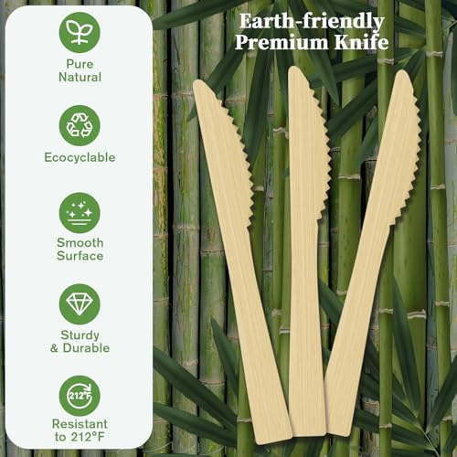 300 Count Disposable Compostable Bamboo Knives for Party (knives)