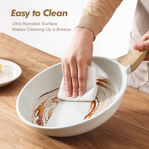 Ceramic Nonstick Frying Pan Skillets (White / 10+12 Inch)