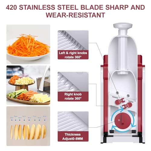 Safe Mandoline Slicer for Kitchen (Rose Red)