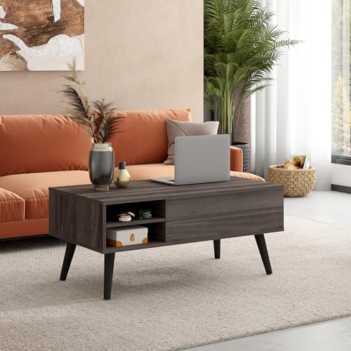 Lift Top Coffee Table with Hidden Storage (Ash_black / 39" with Shelf)