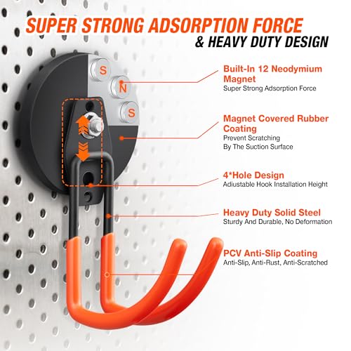 4Pcs Large Strong Magnetic Hooks for Hanging Heavy Duty (3.5" Magnet-4 Pack Larger J Hooks-Orange)