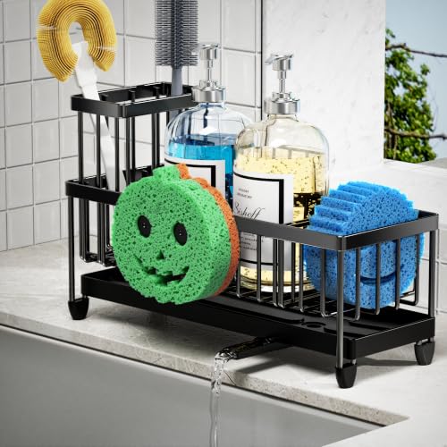 Larger Version Sponge Holder for Kitchen Sink (Black with Smiley Face Holder)