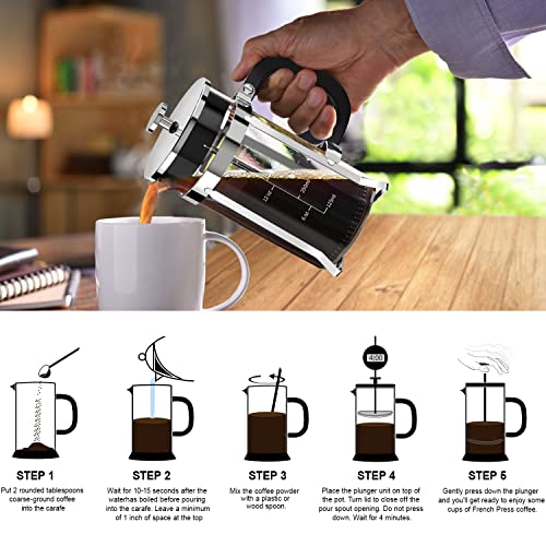 French Press Coffee Maker 21oz (Silver / 21oz)