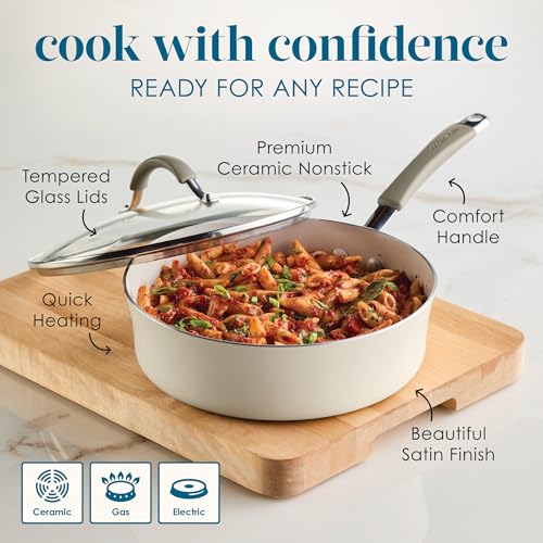 Cucina Ceramic Nonstick Saute Pan with Lid (Saute Pan (10") / Almond)