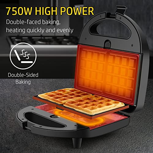 3-in-1 Waffle Maker with Removable Plates, Sandwich Maker
