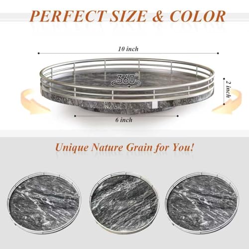 AHM10 Inch Gray Marble Lazy Susan with Silver Iron Frame (Gray & Silver / 10 inches)