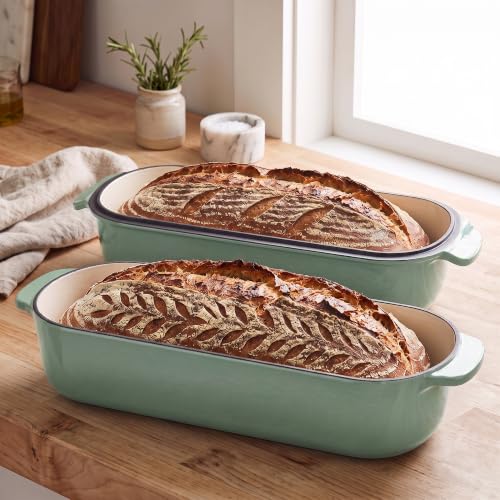 Enameled Cast Iron Loaf Pan with Lid (Sage Green)