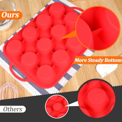 Silicone Muffin Pan with Metal Reinforced Frame Regular Size Muffin Pan with Handle Easy to Move 12 Cups for Baking Nonstick Muffin Tin BPA Free 1 Pack Red (Metal Framed: 12-Cup Regular)