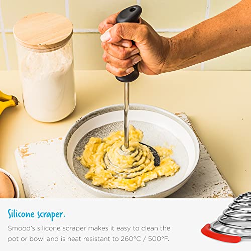 Smood | One-Handed Stainless-Steel Spring Coil Vegetable and Potato Masher with Soft Grip and Bowl Scraper | Red (Smood / Red)