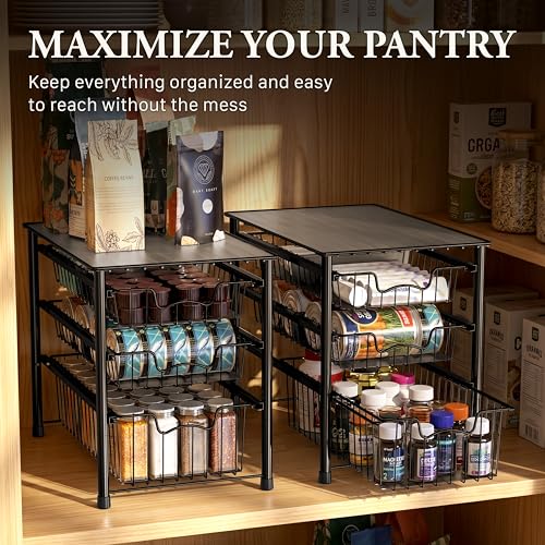 Stackable 3 Tier Sliding Basket Organizer Drawer (3-tier / Black)