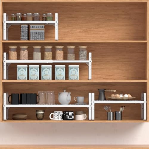 Expandable Cabinet Shelf Organizer Adjustable Metal Spice Rack Stackable Freestanding Counter Storage Shelves for Kitchen Cabinet Under Sink Office Desk (3 Count)