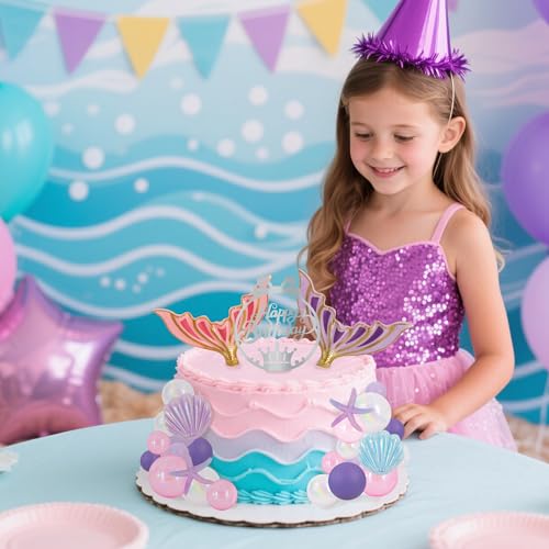 27pcs Mermaid Theme Birthday Cake Decorations 3D Tails (27-mermaid)