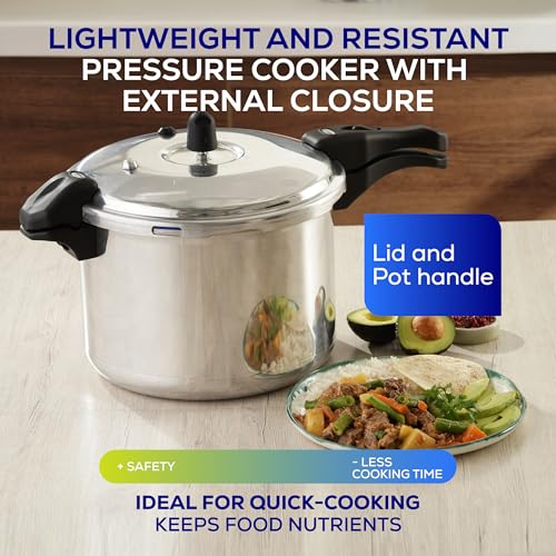 10.5 Quart / 10 Liter) Olla de Presion, Aluminum Pressure Pot with 6 Safety Systems, 11-Serving Stovetop Cooker, Pressure Cooker made in Colombia, 25-Year Warranty