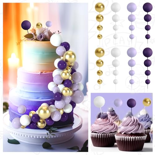 48 Pcs Balls Cake Topper Decorations Balloon Cupcake Toppers Foam Cake Topper Balls Cake Balls Decorations for Birthday Party Wedding Cake Decorating (48 Count)
