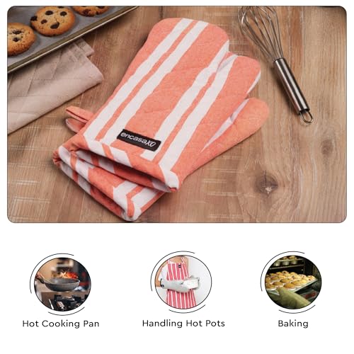 Oven Mitts Heat Resistant Kitchen Gloves (Oven Gloves / Franca Orange Stripes)