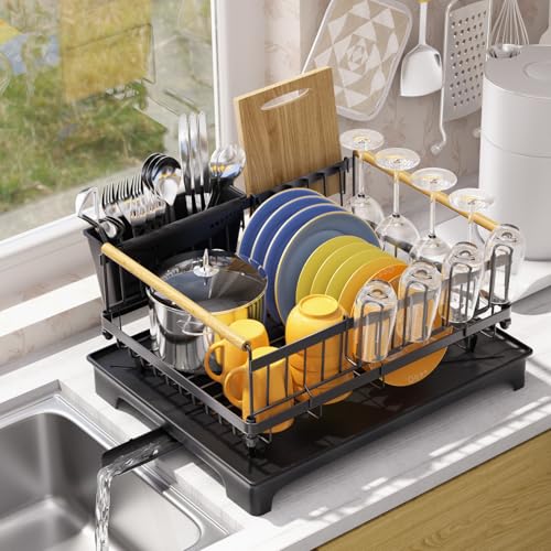 Dish Rack for Kitchen Counter with Drainboard Dish Drying Rack Rustproof Carbon Steel
