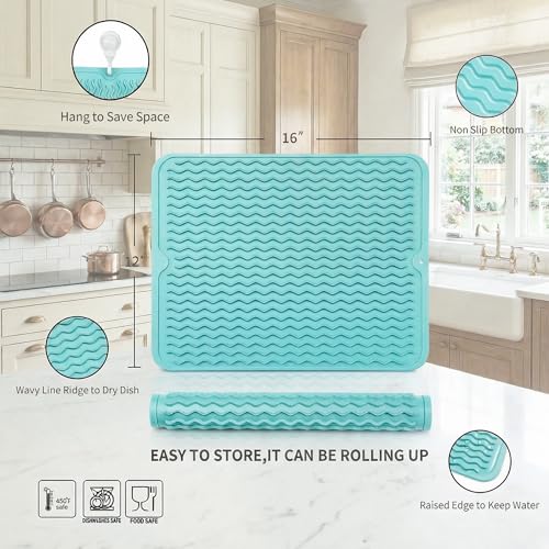 Silicone Dish Drying Mat (Mint / 16"L x 12"W)