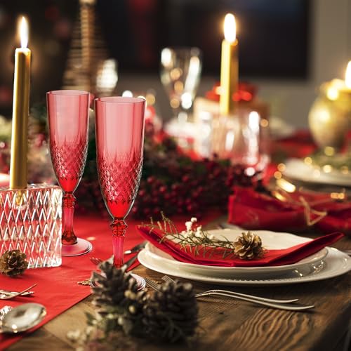 48 Pack Plastic Champagne Flutes (Dark Red)