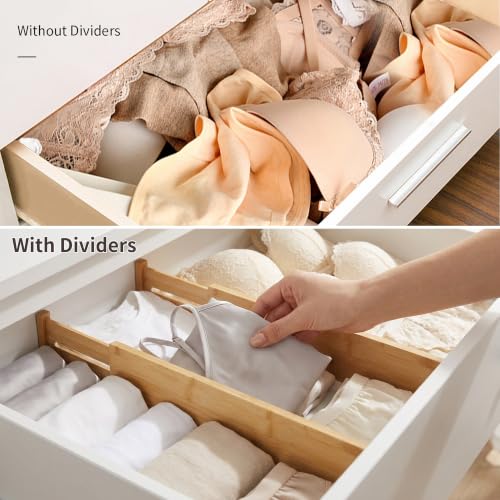 4 Pcs Bamboo Kitchen Drawer Dividers (Natural / 2.4"H, Large)