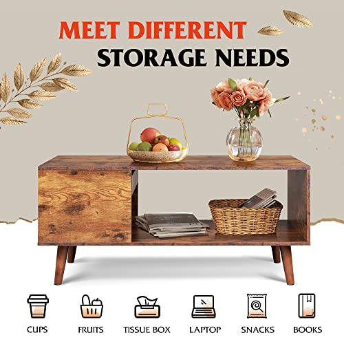 Coffee Table with Side Drawer Storage (Warm Brown / 39" with Drawer)