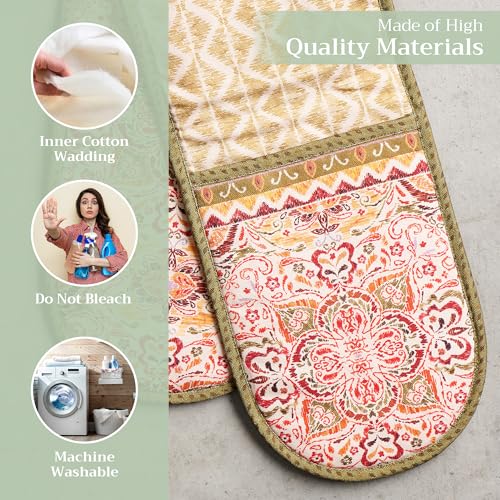 Double Oven Mitts 100% Cotton Double Oven Glove (036 - Damask / 7" x 35" (Double Oven Mitt))