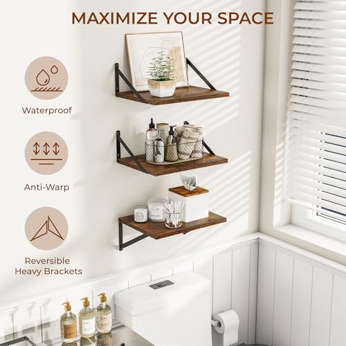 16W x 12D Deep Floating Shelves Set of 3 Rustic Brown (Rustic Brown With Black Metal Bracket / 16wx12dx5.8h)