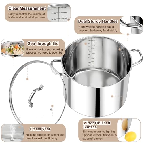 24 QT Stainless Steel Stock Pot with Lid (24 Quarts)