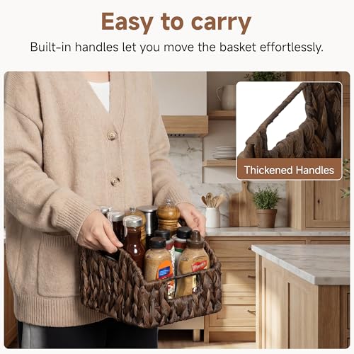 Pantry Baskets for Organizing (Dark Brown(Water Hyacinth) / 2x 8½"L x 10"W x 7½"H)