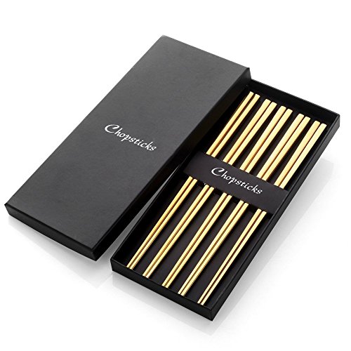 5 Pair Gold Stainless Steel Chopsticks (Golden)