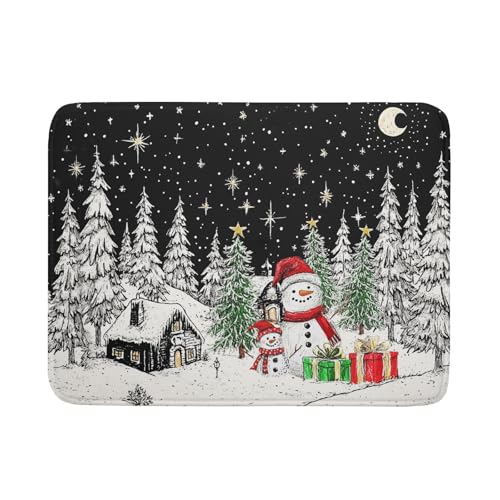 Winter Snowman Dish Drying Mat 24 X 18 in Black Microfiber Dish Pad Absorbent Holiday Kitchen Accessories (Winter Snowman Black / 24" x 18")