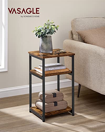 Side Table Small End Table (Rustic Brown + Ink Black)