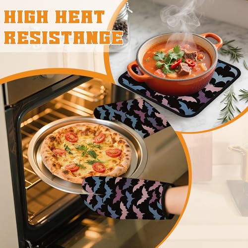 Colorful Bats Oven Mitts and Pot Holders Set (4 Count)