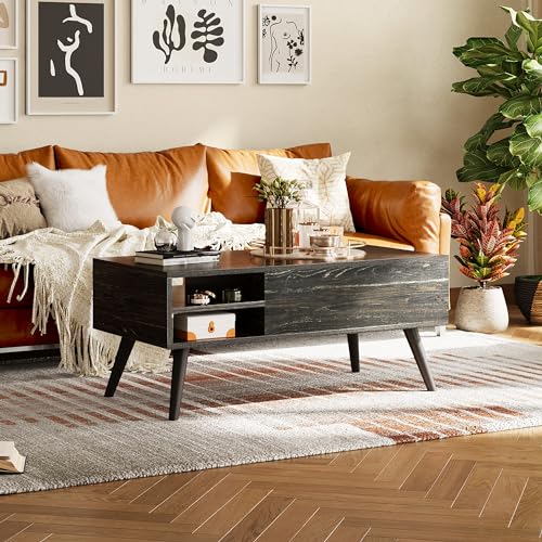 Lift Top Coffee Table with Hidden Storage (Black / 39" with Shelf)