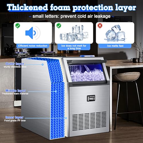 Stainless Steel Commercial Ice Machine 200LB (200LBS/24H-55 Ice / Freestanding Ice Maker)