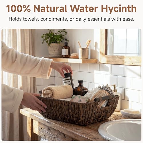 Wicker Baskets for Shelves (Dark Brown(Water Hyacinth) / Large)