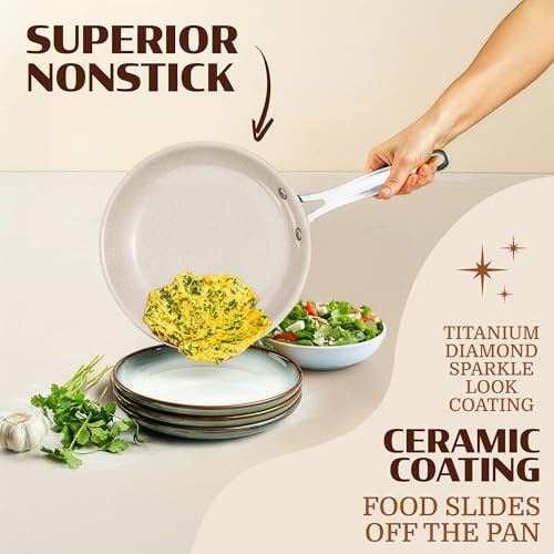 Ceraluxe 20Pc Pots and Pans Set Non Stick Ceramic Cookware Set (Beige Speckle)