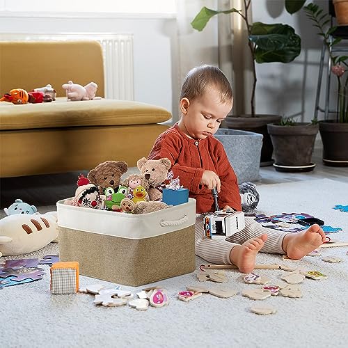 Organization and Storage Basket for Organizing (White & Khaki / 3PCS/X Large -17.7Lx13.8Wx9.8H)
