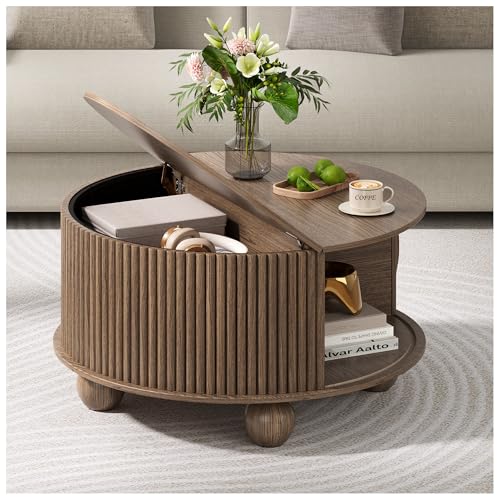 Round Coffee Tables for Living Room (Walnut)