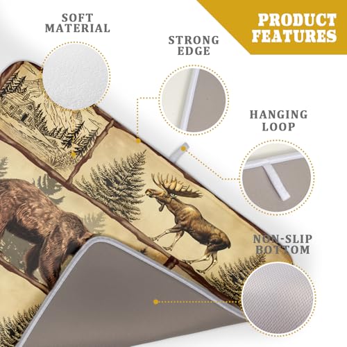 Vintage Bear Moose Dish Drying Mat 18x24 Inch Country Cabin Absorbent Dish Draining Mat Heat Resistant Drying Pad for Counter Sink Home (Vintage Bear Moose / 18" x 24")