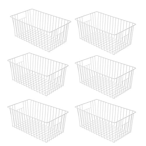 16inch Farmhouse Freezer Wire Baskets Organizer Storage Bins Large Organizer Baskets with Handles for Storage (16in x 9in x 5.5 (6Pack) / White, 6Pack)