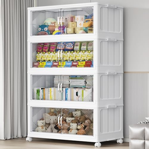 V60 560QT Plastic Stackable Storage Bins with Lid (White / 140QT-4Pack)