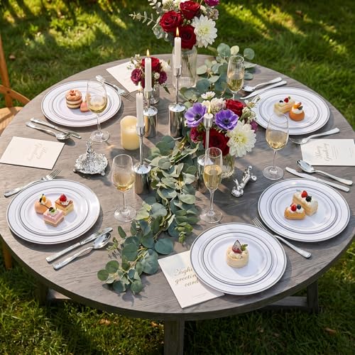102 Pcs Silver Plastic Plates (102 Pieces / Silver)