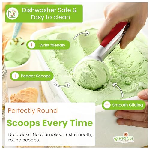 Heavy Duty Metal Ice Cream Scoop with Soft Grip Handle (Red)